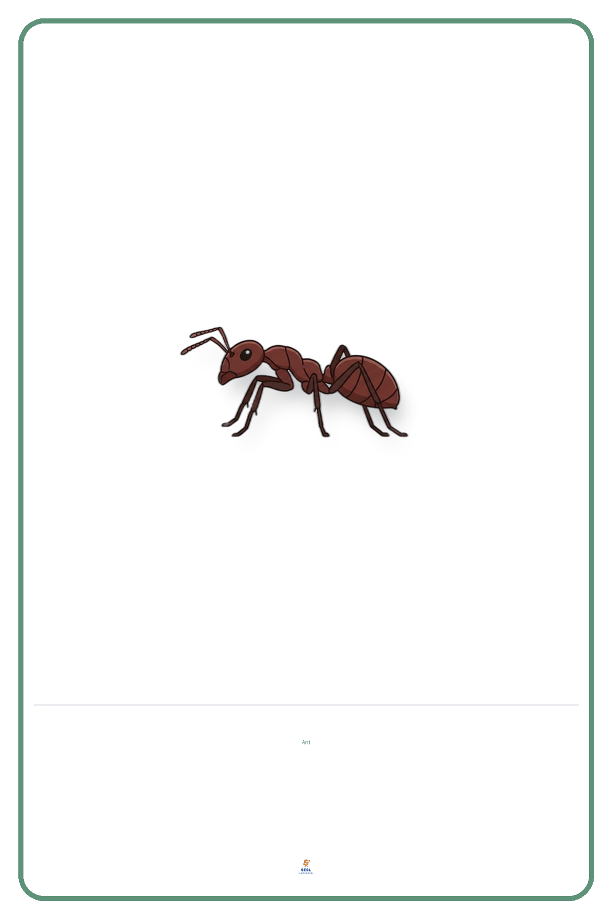 Letter A flashcard: Ant — printable preschool phonics flashcard