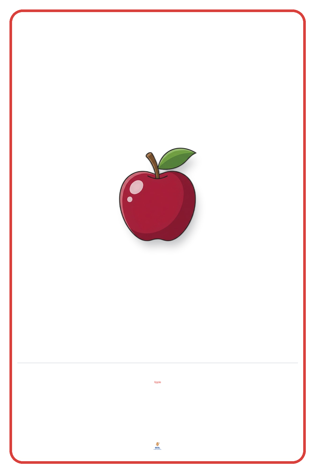 Letter A flashcard: Apple — printable preschool phonics flashcard